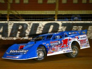 Josh Richards drove to his record 18th World of Outlaws Craftsman Late Model Series victory Friday night at The Dirt Track at Charlotte. Photo: HHP/Harold Hinson