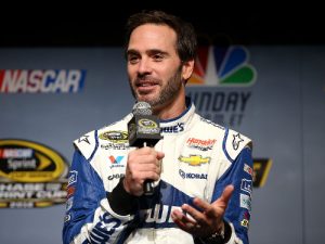 Jimmie Johnson talks to the media during Thursday's media day for the NASCAR Sprint Cup Series Championship at the Loews Hotel in Miami Beach, Florida.  Photo by Sean Gardner/NASCAR via Getty Images